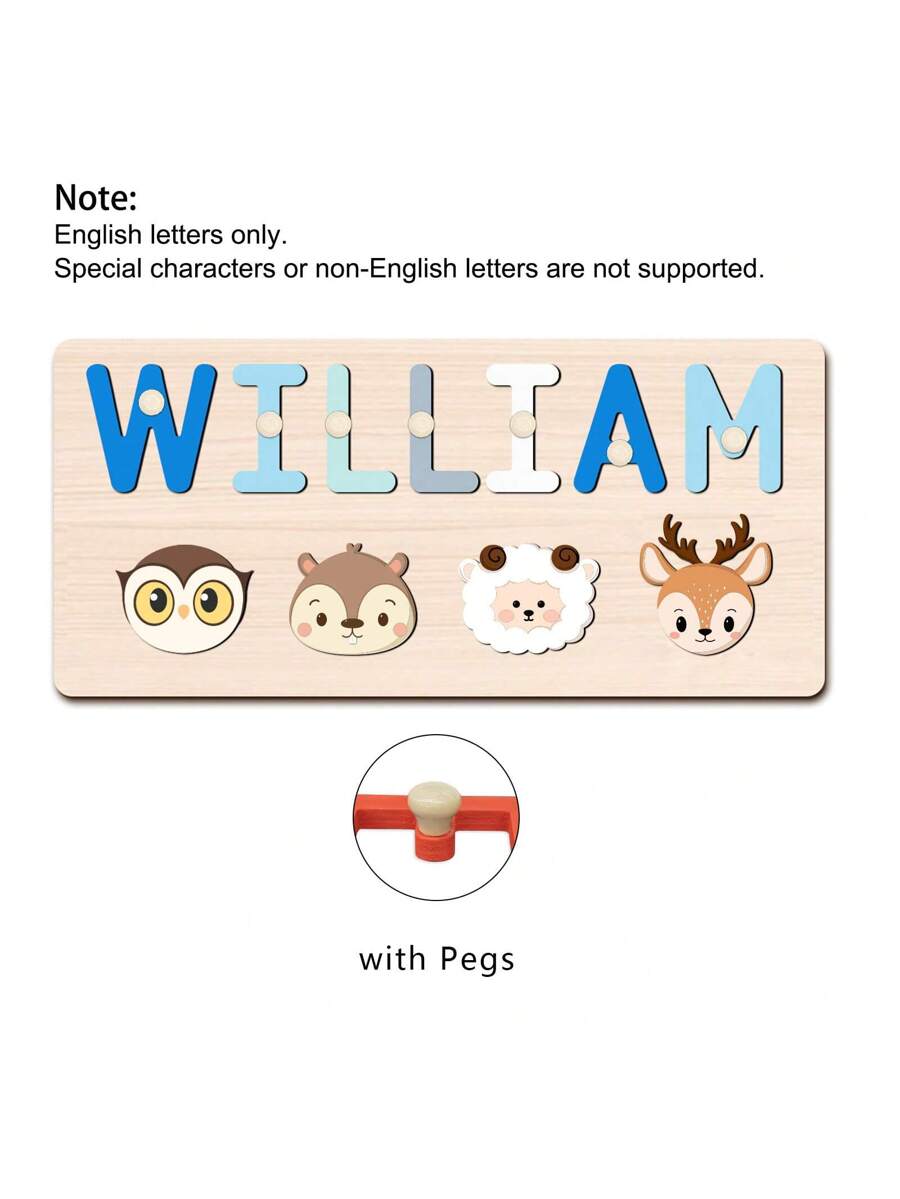 Personalized Wooden Name Puzzle for Babies, Custom Name Blocks with Animals, Birthday & Christmas Gift