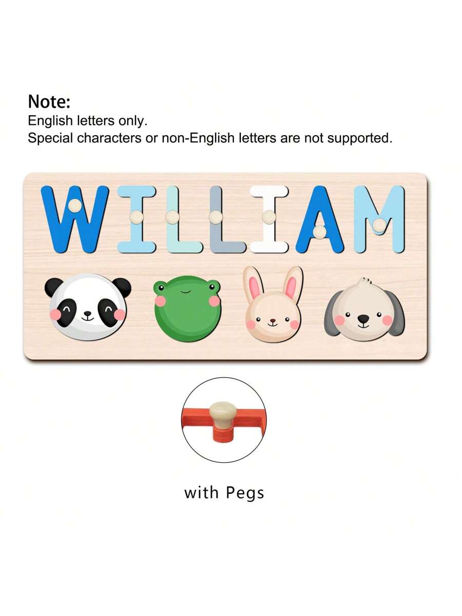 Personalized Wooden Name Puzzle for Babies, Custom Name Blocks with Animals, Birthday & Christmas Gift