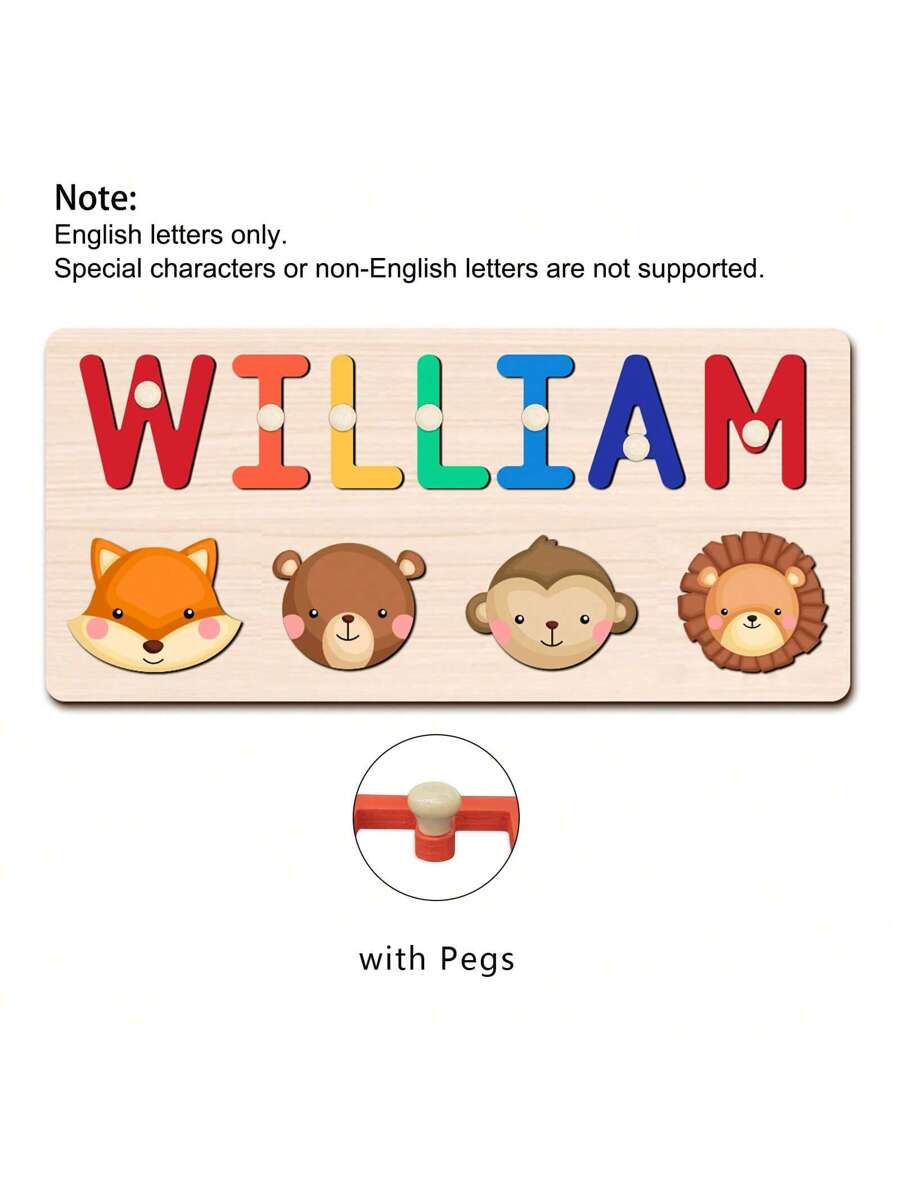 Personalized Wooden Name Puzzle for Babies, Custom Name Blocks with Animals, Birthday & Christmas Gift