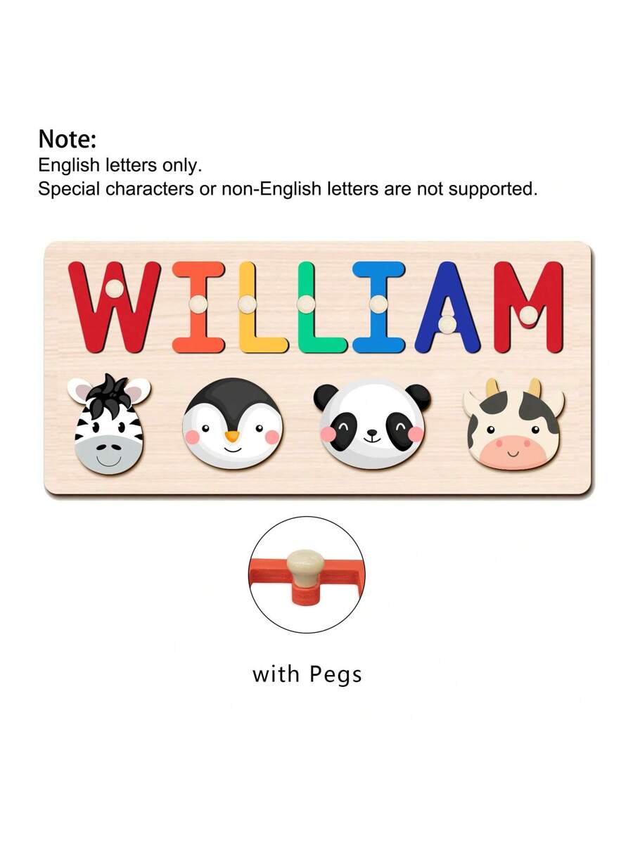 Personalized Wooden Name Puzzle for Babies, Custom Name Blocks with Animals, Birthday & Christmas Gift