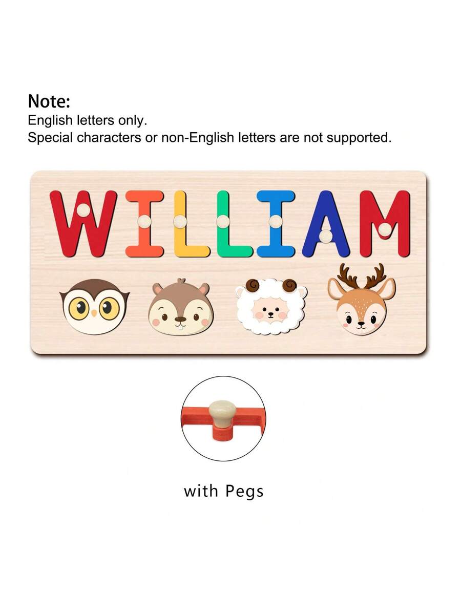 Personalized Wooden Name Puzzle for Babies, Custom Name Blocks with Animals, Birthday & Christmas Gift