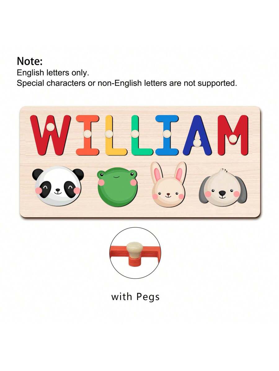 Personalized Wooden Name Puzzle for Babies, Custom Name Blocks with Animals, Birthday & Christmas Gift