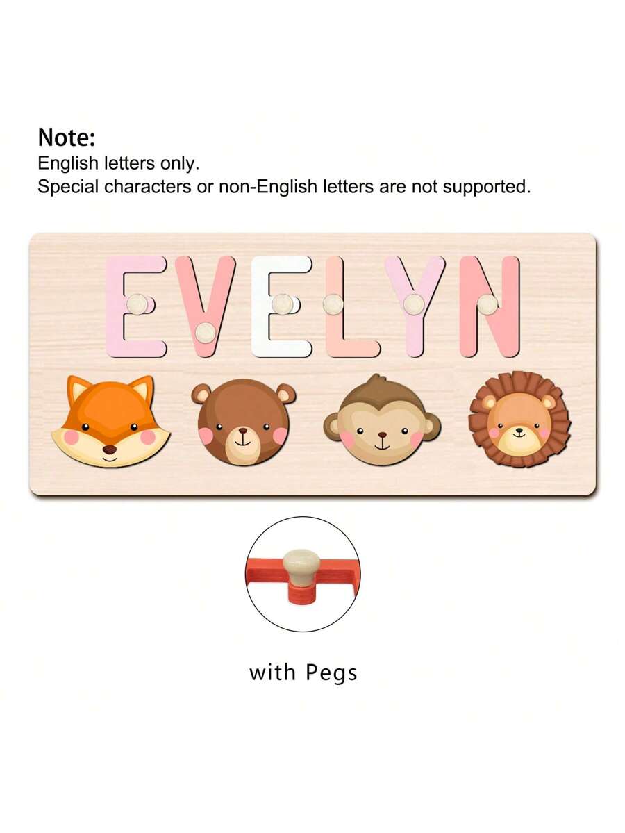 Personalized Wooden Name Puzzle for Babies, Custom Name Blocks with Animals, Birthday & Christmas Gift
