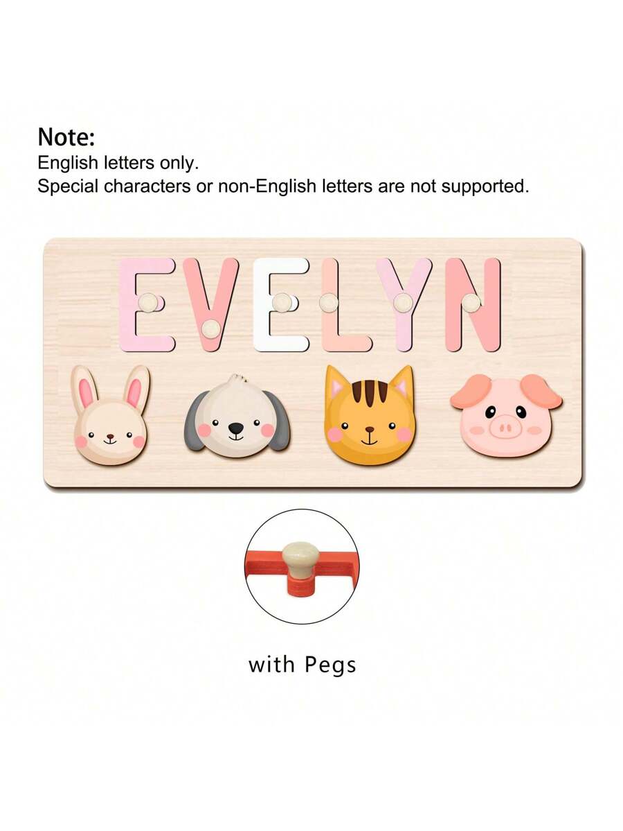 Personalized Wooden Name Puzzle for Babies, Custom Name Blocks with Animals, Birthday & Christmas Gift