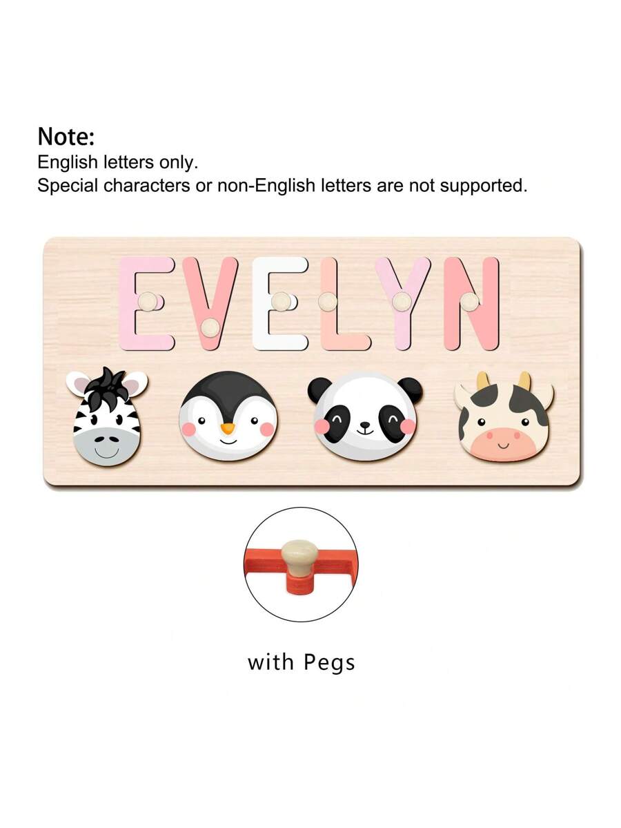 Personalized Wooden Name Puzzle for Babies, Custom Name Blocks with Animals, Birthday & Christmas Gift