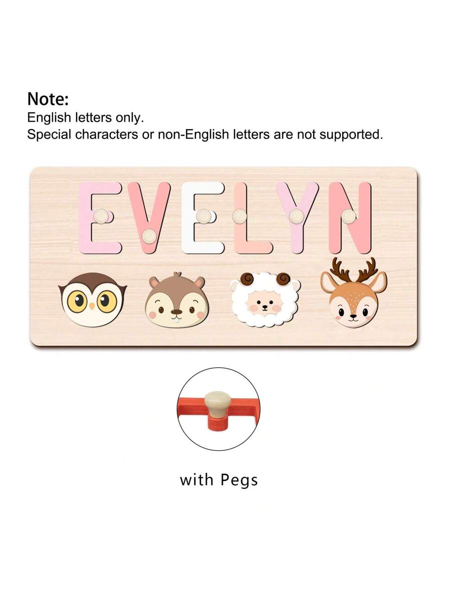 Personalized Wooden Name Puzzle for Babies, Custom Name Blocks with Animals, Birthday & Christmas Gift