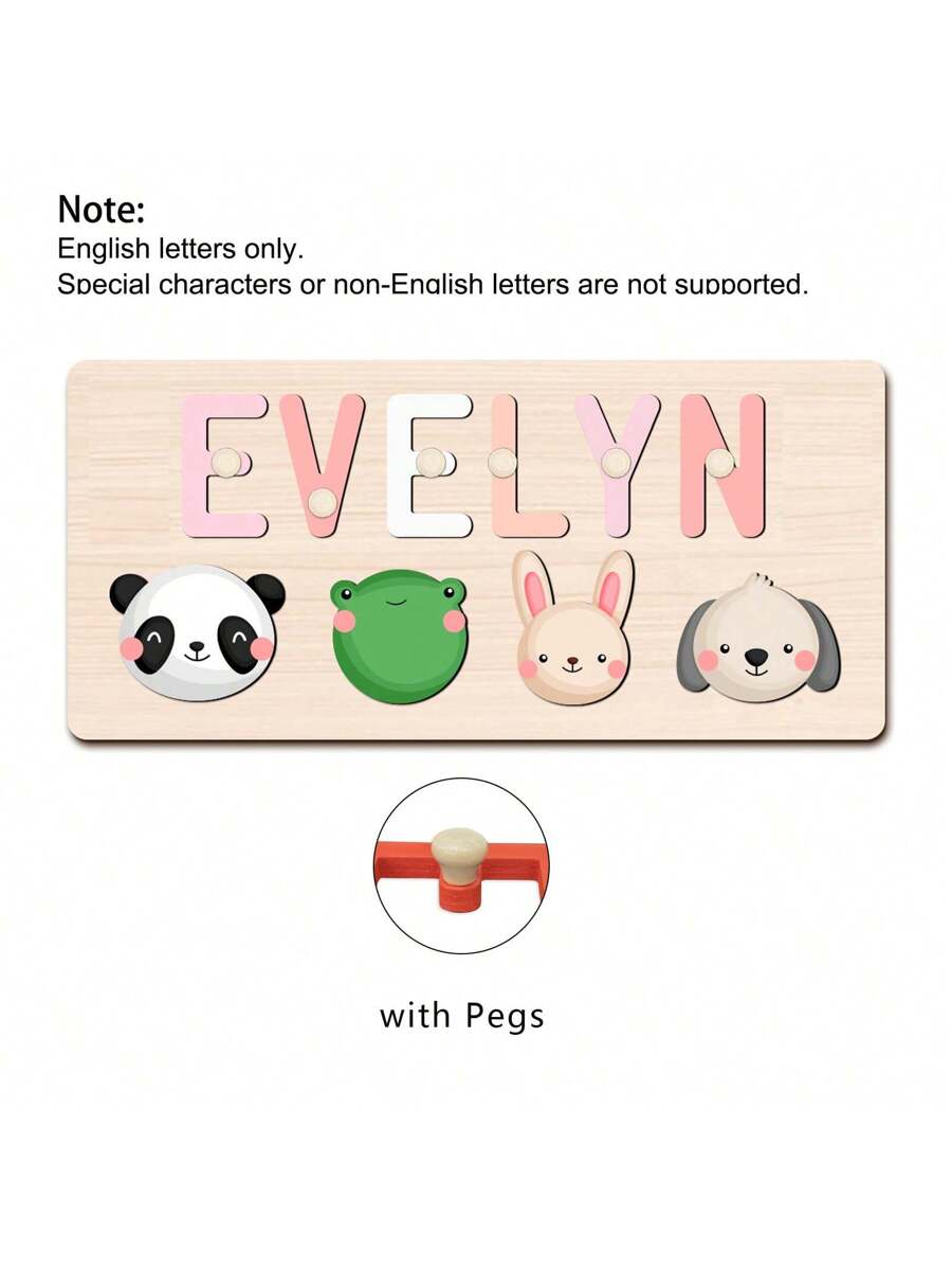 Personalized Wooden Name Puzzle for Babies, Custom Name Blocks with Animals, Birthday & Christmas Gift