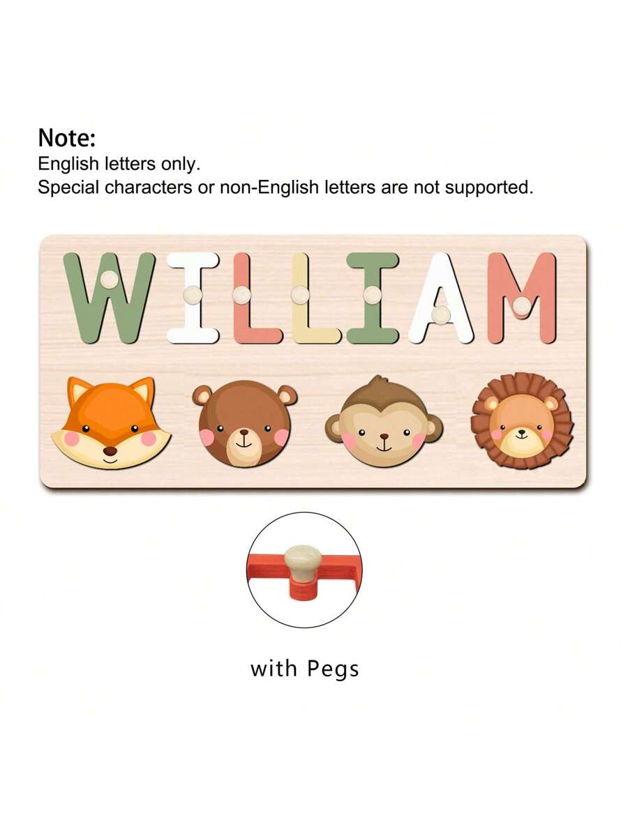 Personalized Wooden Name Puzzle for Babies, Custom Name Blocks with Animals, Birthday & Christmas Gift
