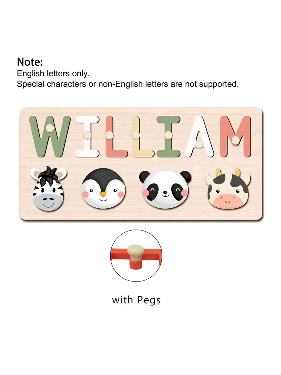 Personalized Wooden Name Puzzle for Babies, Custom Name Blocks with Animals, Birthday & Christmas Gift