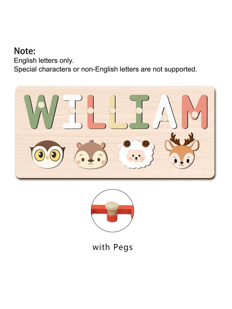 Personalized Wooden Name Puzzle for Babies, Custom Name Blocks with Animals, Birthday & Christmas Gift