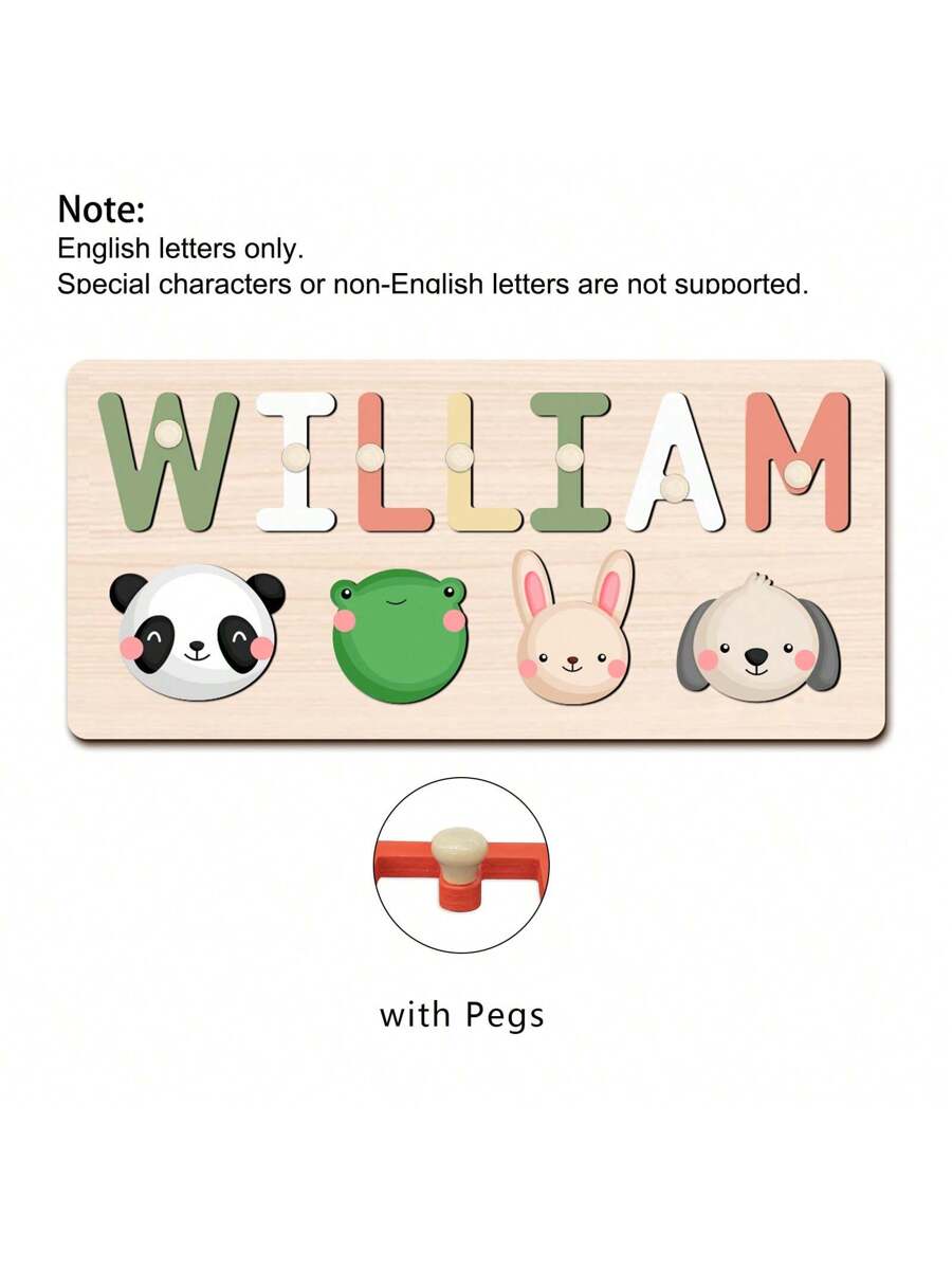 Personalized Wooden Name Puzzle for Babies, Custom Name Blocks with Animals, Birthday & Christmas Gift