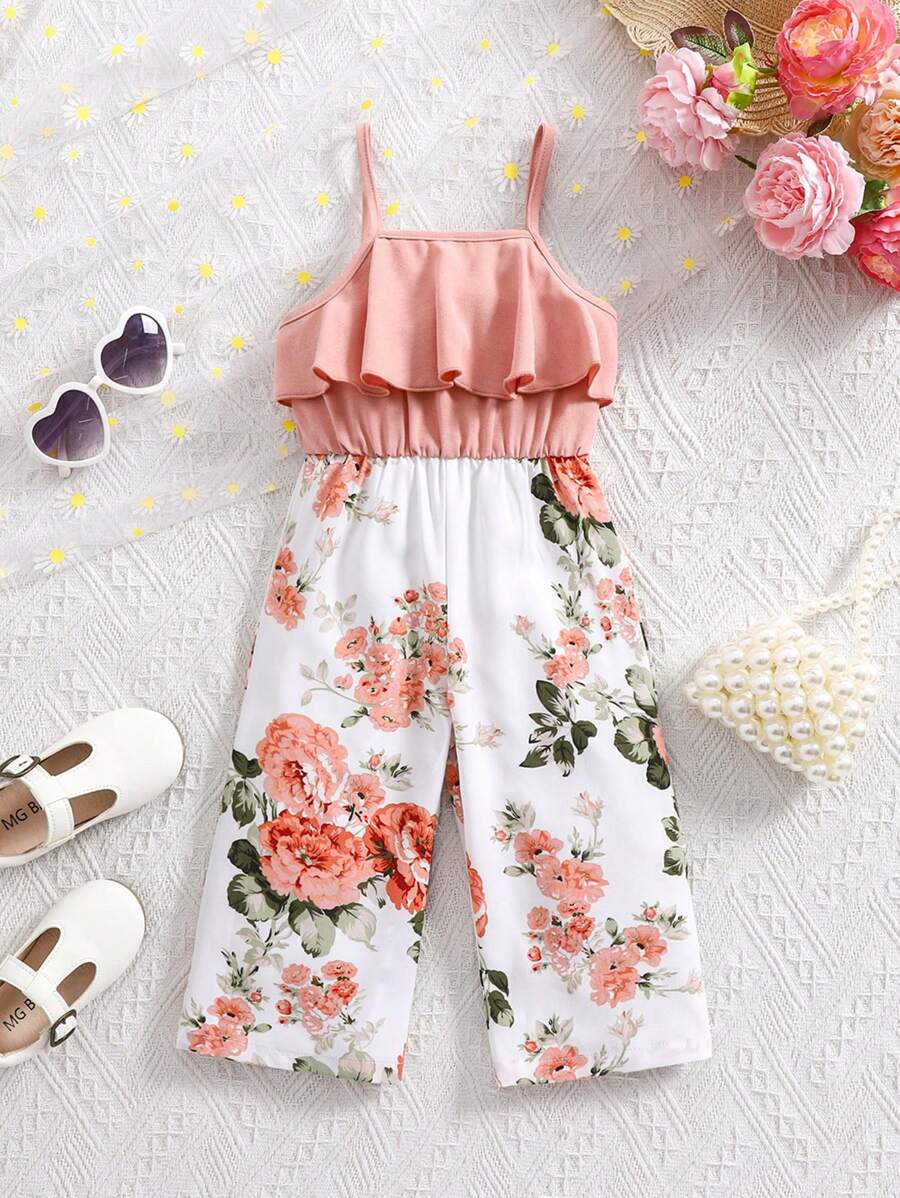 Baby Girl Floral Print Summer Jumpsuit Casual Sleeveless Outfit