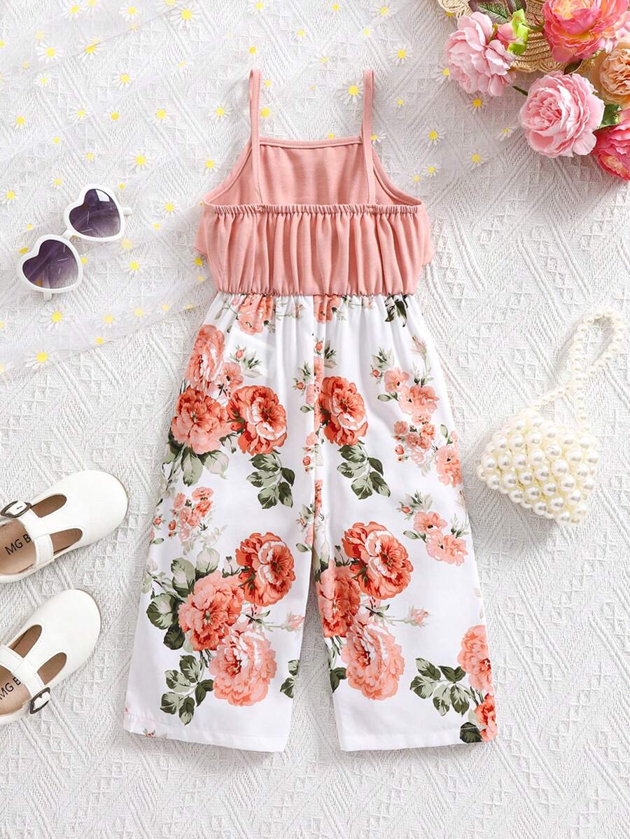 Baby Girl Floral Print Summer Jumpsuit Casual Sleeveless Outfit
