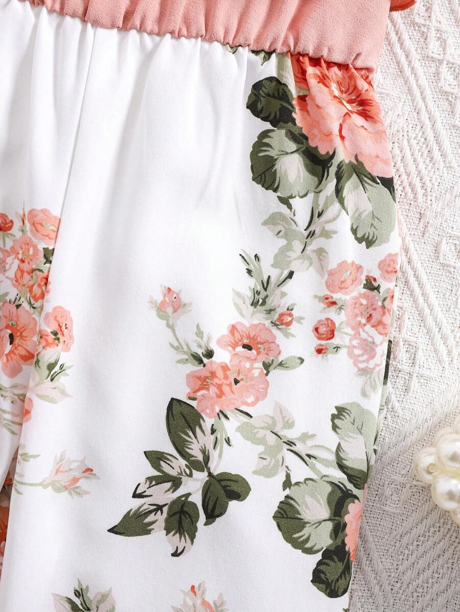 Baby Girl Floral Print Summer Jumpsuit Casual Sleeveless Outfit