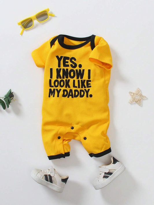 Baby Striped Letter Print Short Sleeve Romper for Casual Summer Daily Wear