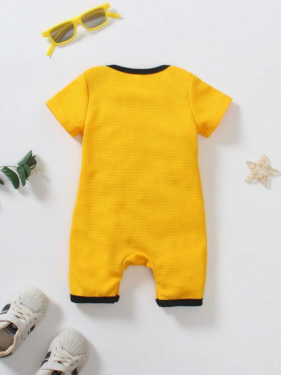 Baby Striped Letter Print Short Sleeve Romper for Casual Summer Daily Wear