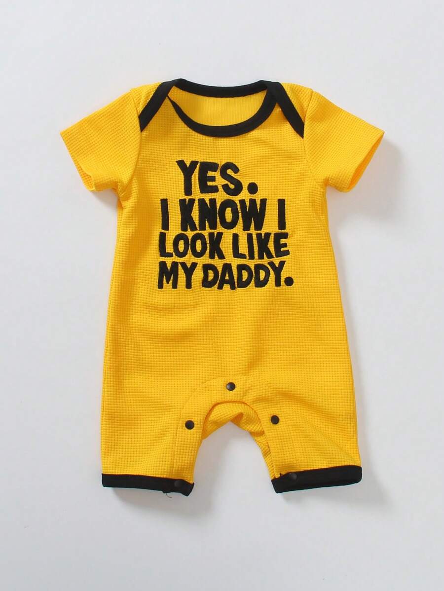Baby Striped Letter Print Short Sleeve Romper for Casual Summer Daily Wear