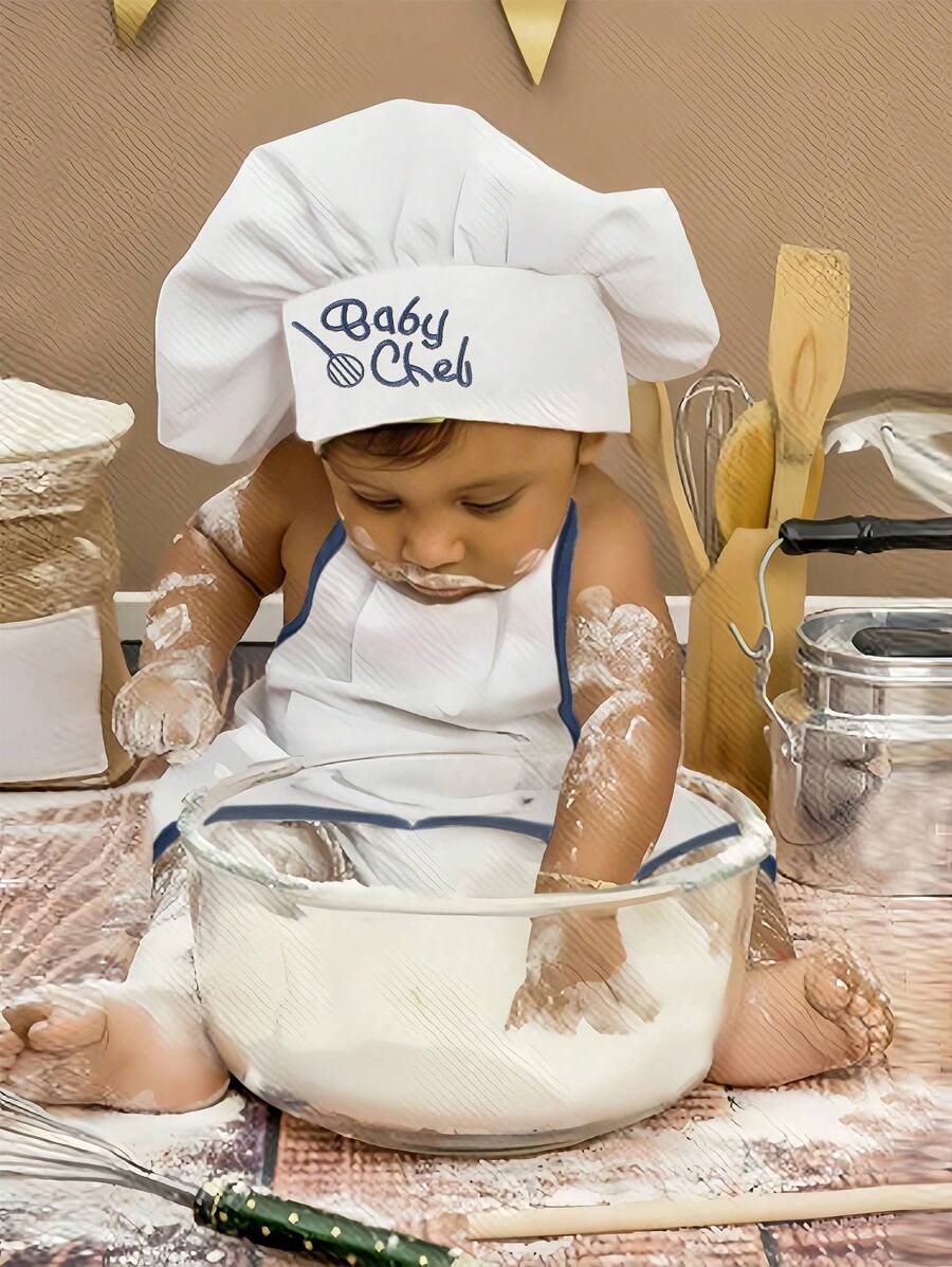 Baby Boy Chef Hat and Apron Photography Outfit Set for Newborn Photoshoots