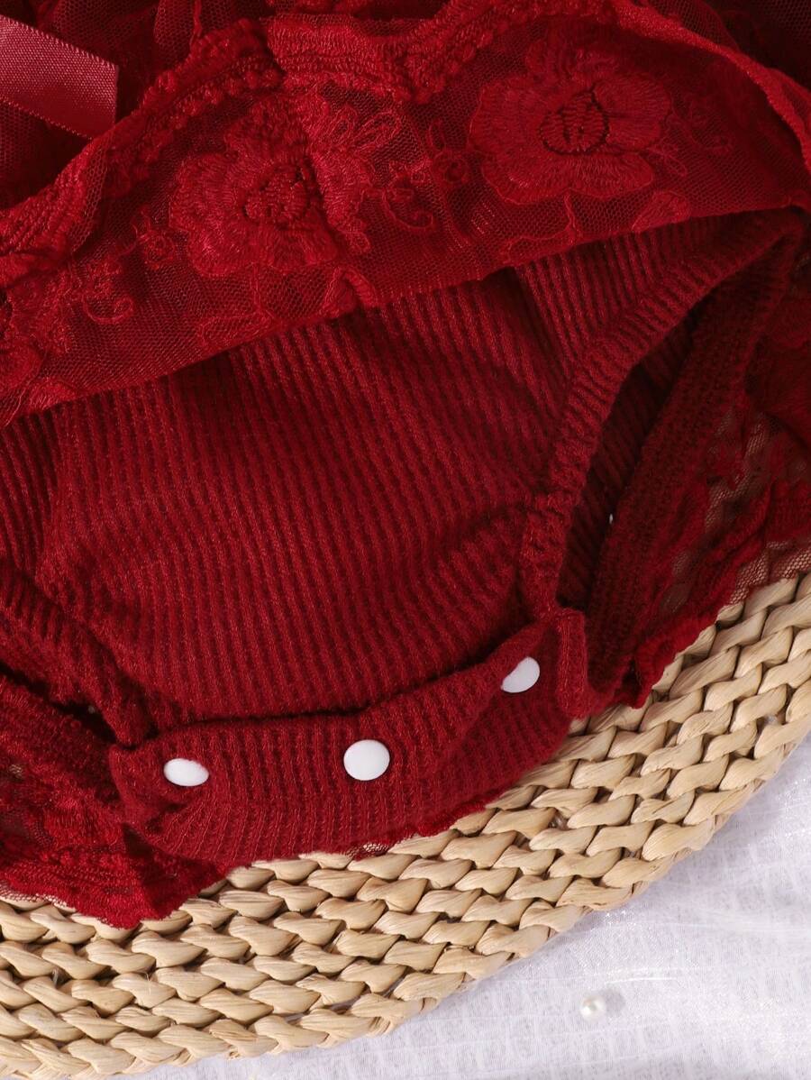 3PCS Baby Elegant Mesh Contrast Bodysuit Set with Headband and Socks for Autumn and Winter Wear