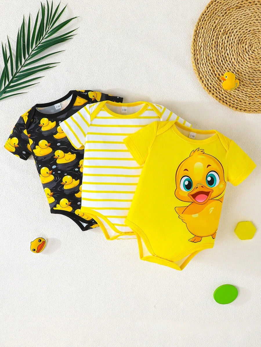 Infant Cute Duckling Graphic Short Sleeve Outfits Summer New Arrival Bodysuit