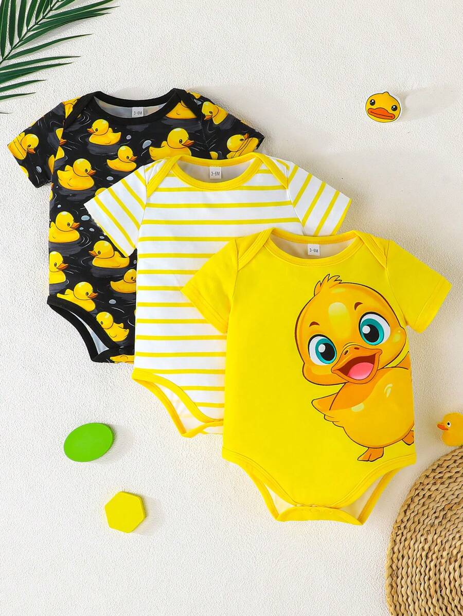 Infant Cute Duckling Graphic Short Sleeve Outfits Summer New Arrival Bodysuit