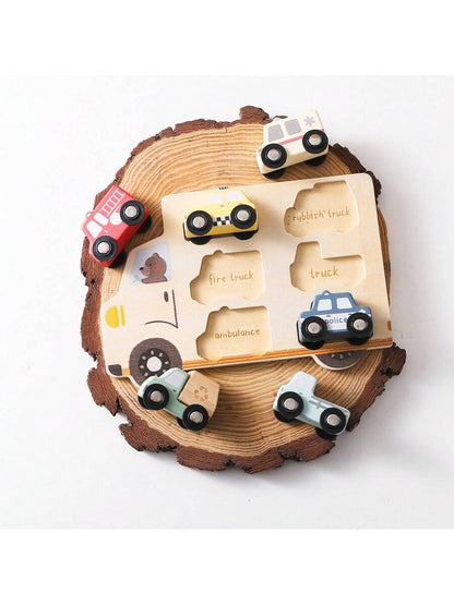 Wooden Push & Pull Car Set – Early Learning Vehicle Recognition Toy for Toddlers