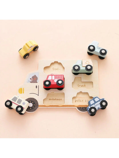 Wooden Push & Pull Car Set – Early Learning Vehicle Recognition Toy for Toddlers