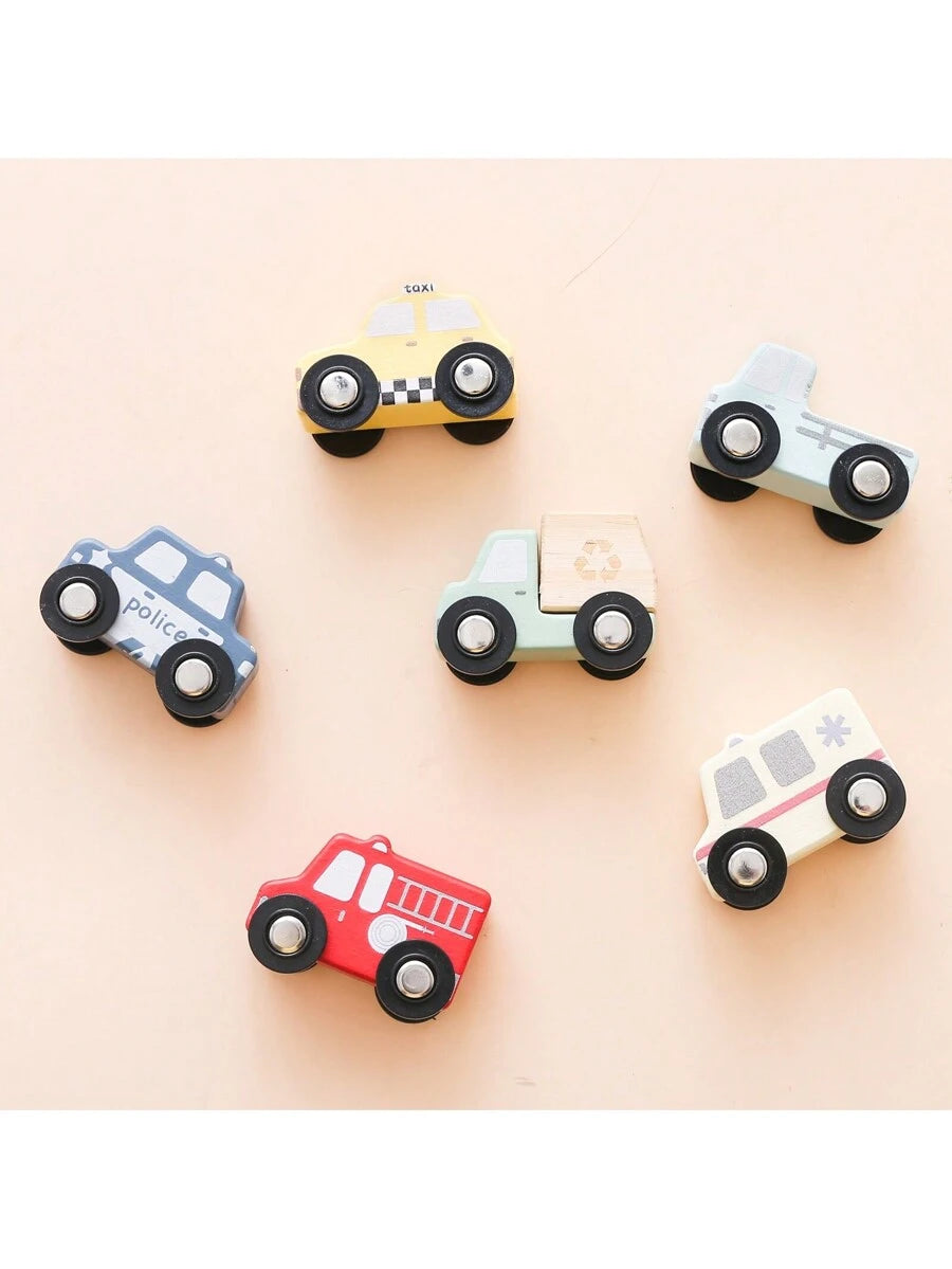 Wooden Push & Pull Car Set – Early Learning Vehicle Recognition Toy for Toddlers