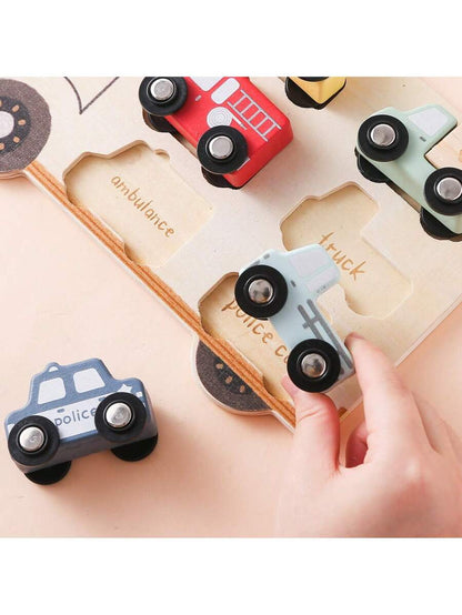 Wooden Push & Pull Car Set – Early Learning Vehicle Recognition Toy for Toddlers