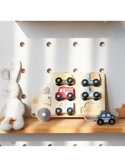 Wooden Push & Pull Car Set – Early Learning Vehicle Recognition Toy for Toddlers