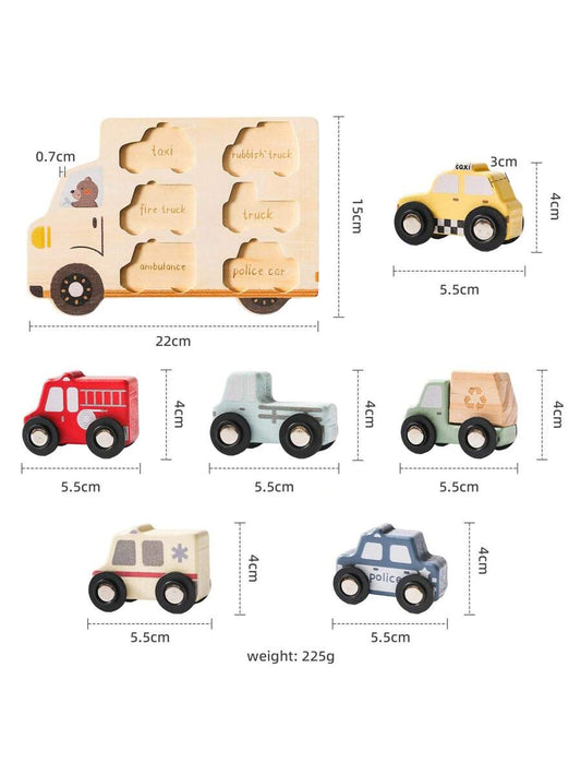 Wooden Push & Pull Car Set – Early Learning Vehicle Recognition Toy for Toddlers