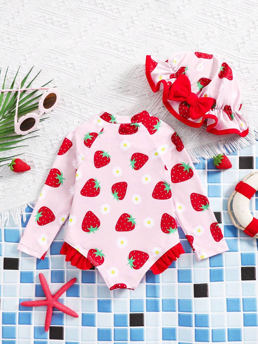 Cute Daisy And Strawberry Swimwear For Kids Girls Summer Vacation Wear