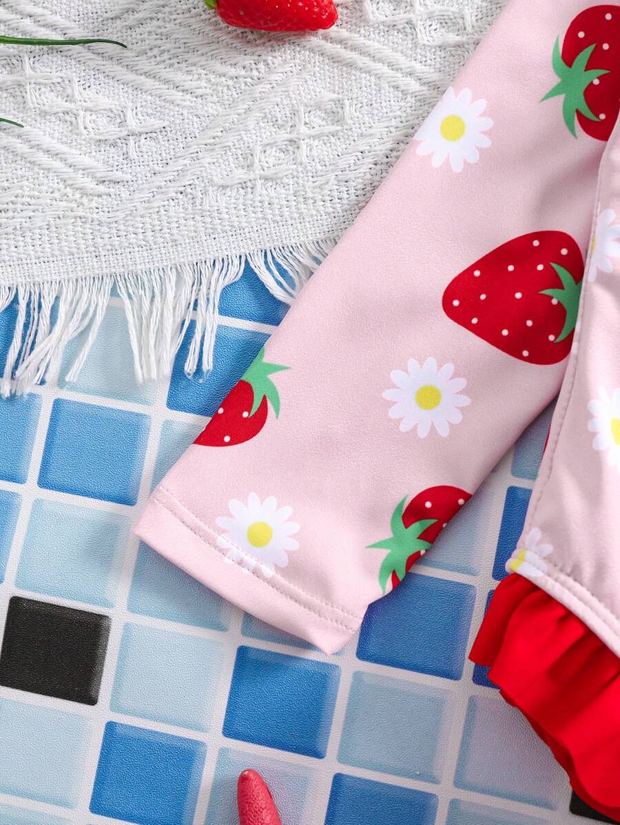 Cute Daisy And Strawberry Swimwear For Kids Girls Summer Vacation Wear