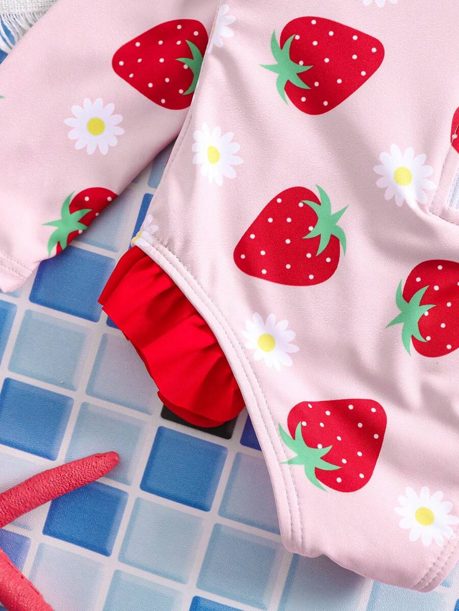 Cute Daisy And Strawberry Swimwear For Kids Girls Summer Vacation Wear