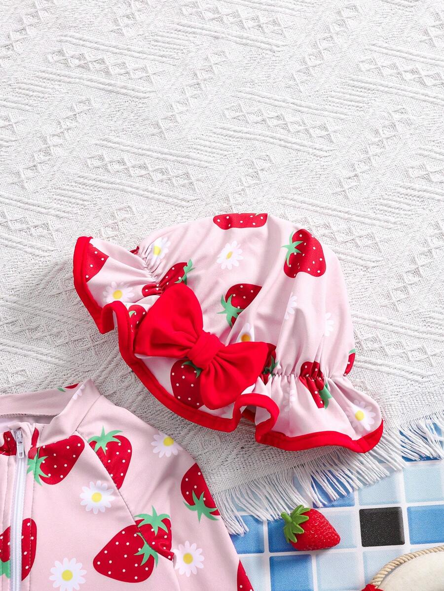 Cute Daisy And Strawberry Swimwear For Kids Girls Summer Vacation Wear