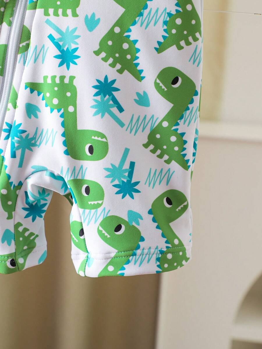 Baby Dinosaur Print Zipper One-Piece Swimsuit for Summer Beach and Pool Days