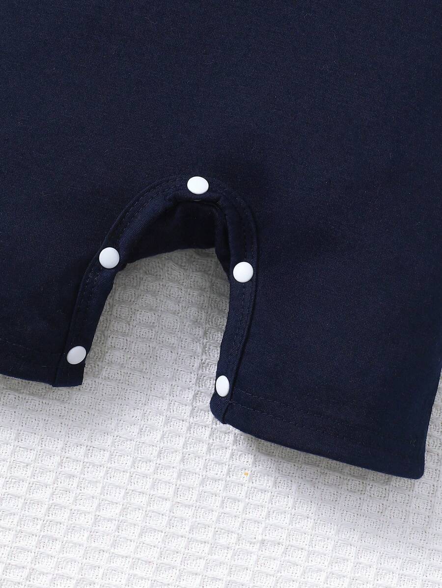 Newborn Baby Boy Plaid Texture Polo Short Sleeve Jumpsuit Casual Summer Outfit for Daily Wear