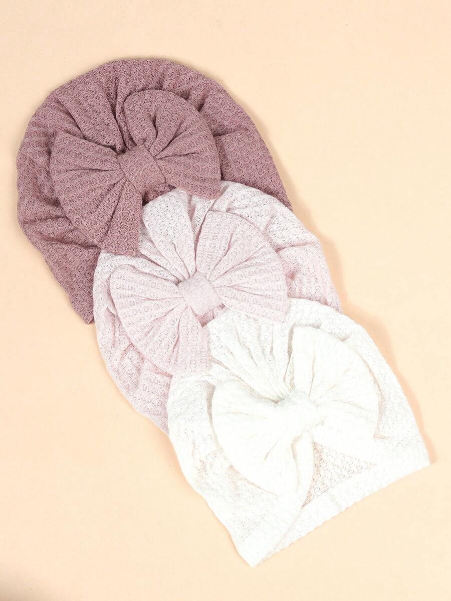 3pcs/Set Bow Decor Baby Beanie Hat Set for Cute Warm Daily Wear