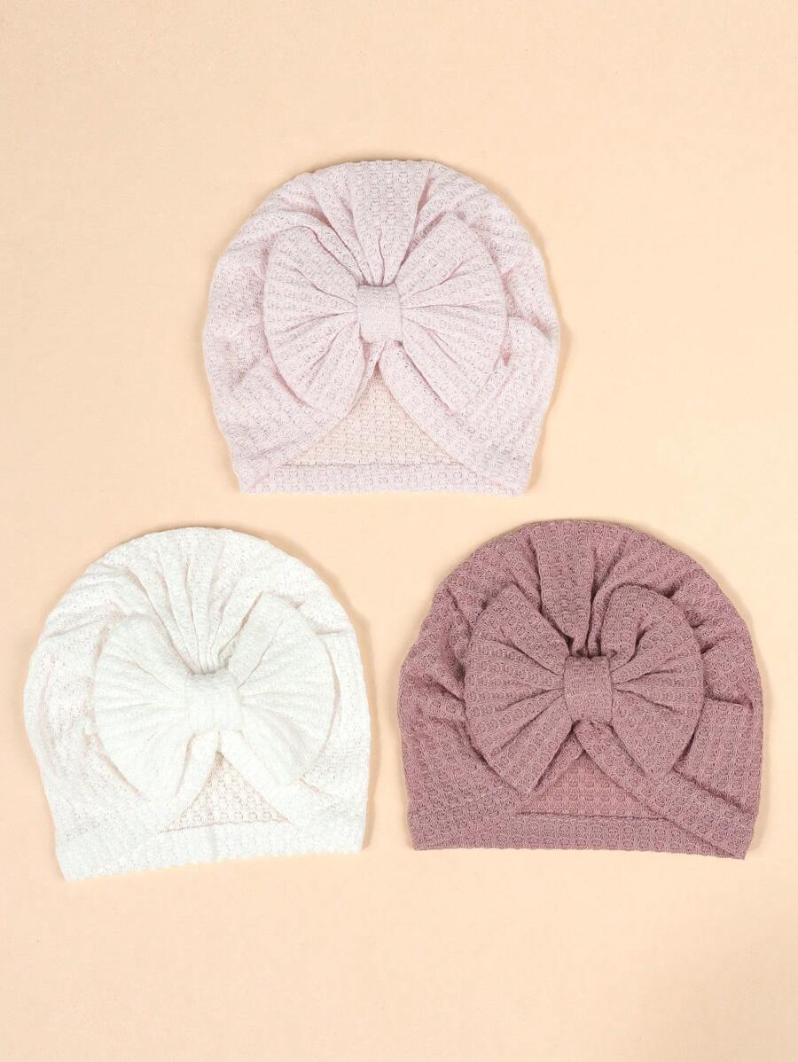 3pcs/Set Bow Decor Baby Beanie Hat Set for Cute Warm Daily Wear