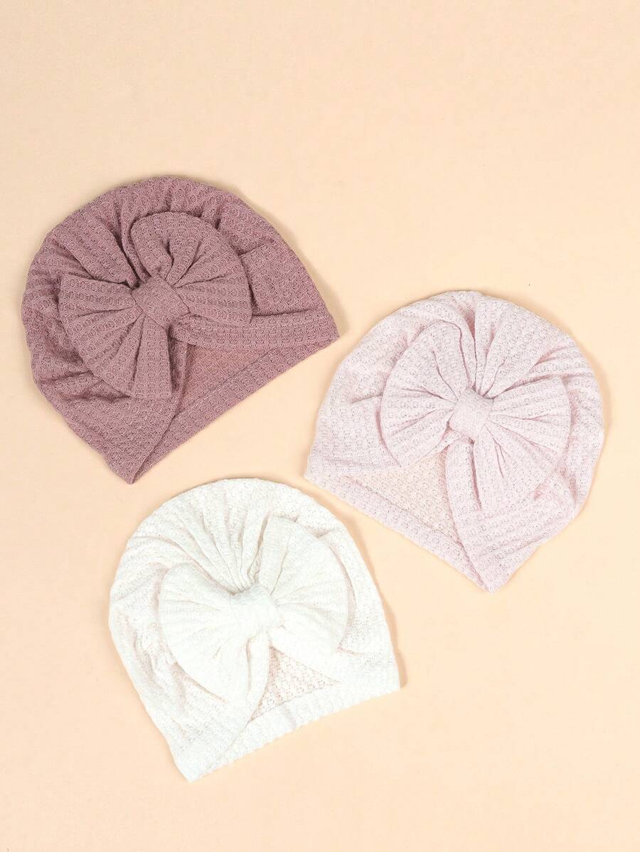 3pcs/Set Bow Decor Baby Beanie Hat Set for Cute Warm Daily Wear
