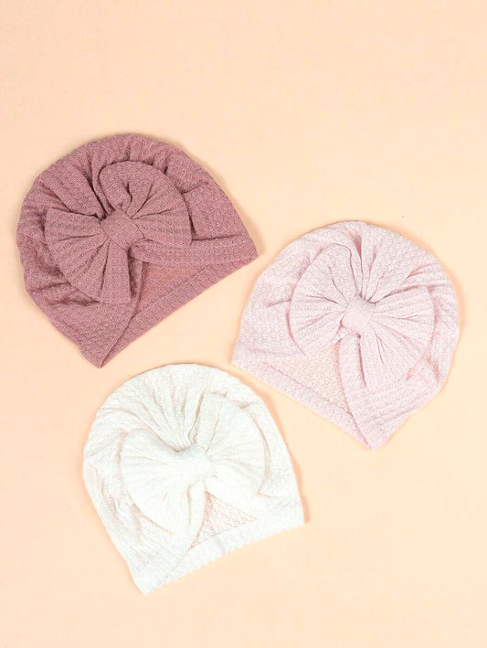 3pcs/Set Bow Decor Baby Beanie Hat Set for Cute Warm Daily Wear