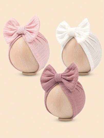 3pcs/Set Bow Decor Baby Beanie Hat Set for Cute Warm Daily Wear