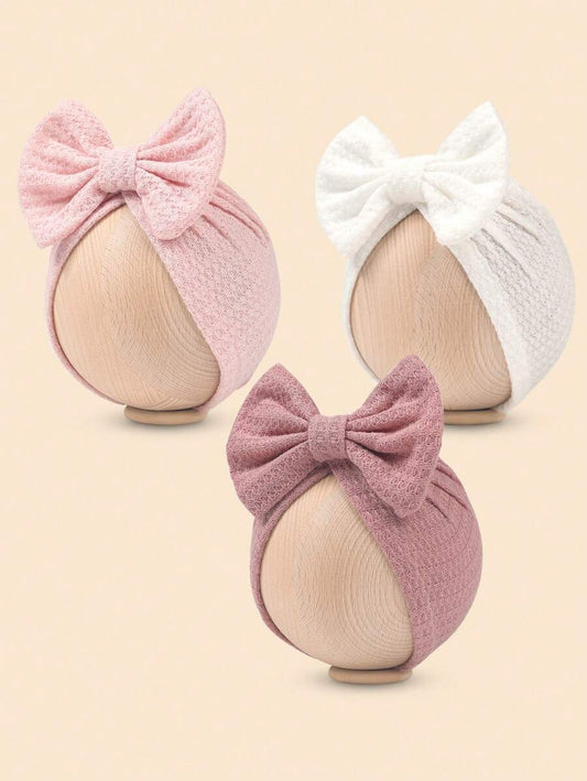 3pcs/Set Bow Decor Baby Beanie Hat Set for Cute Warm Daily Wear
