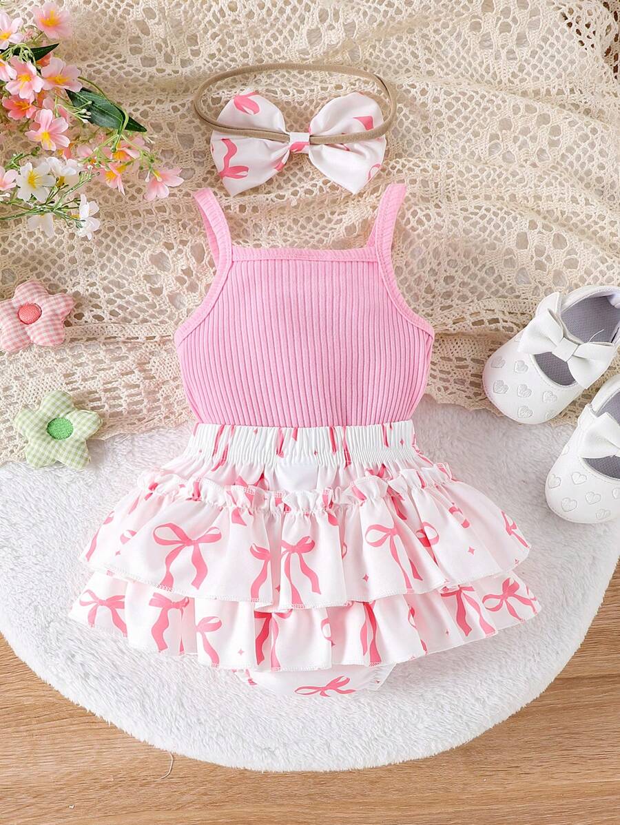 2PCS Baby Girl Lovely Bodysuit and Shorts Set for Cute Summer Daily Wear