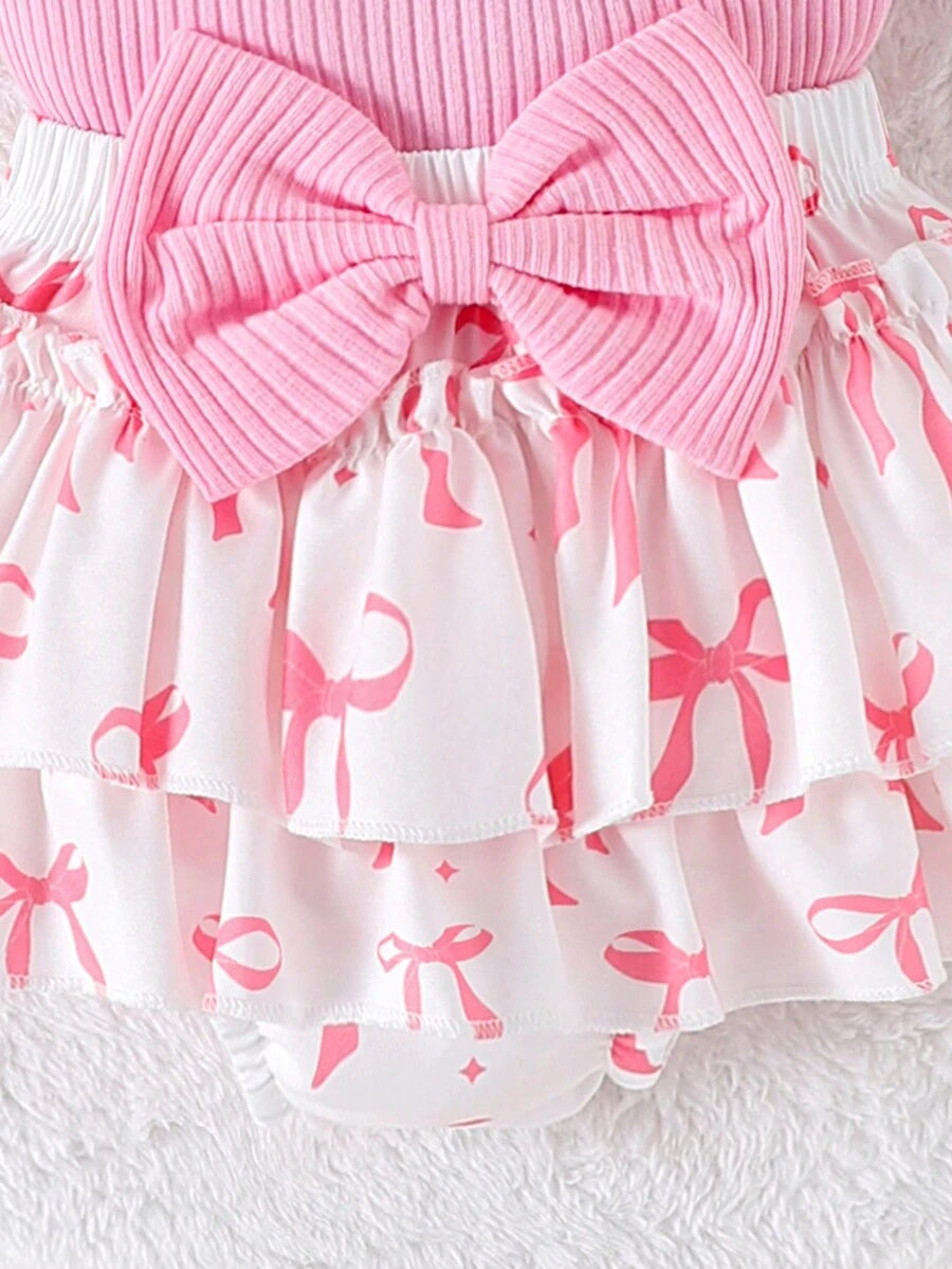 2PCS Baby Girl Lovely Bodysuit and Shorts Set for Cute Summer Daily Wear