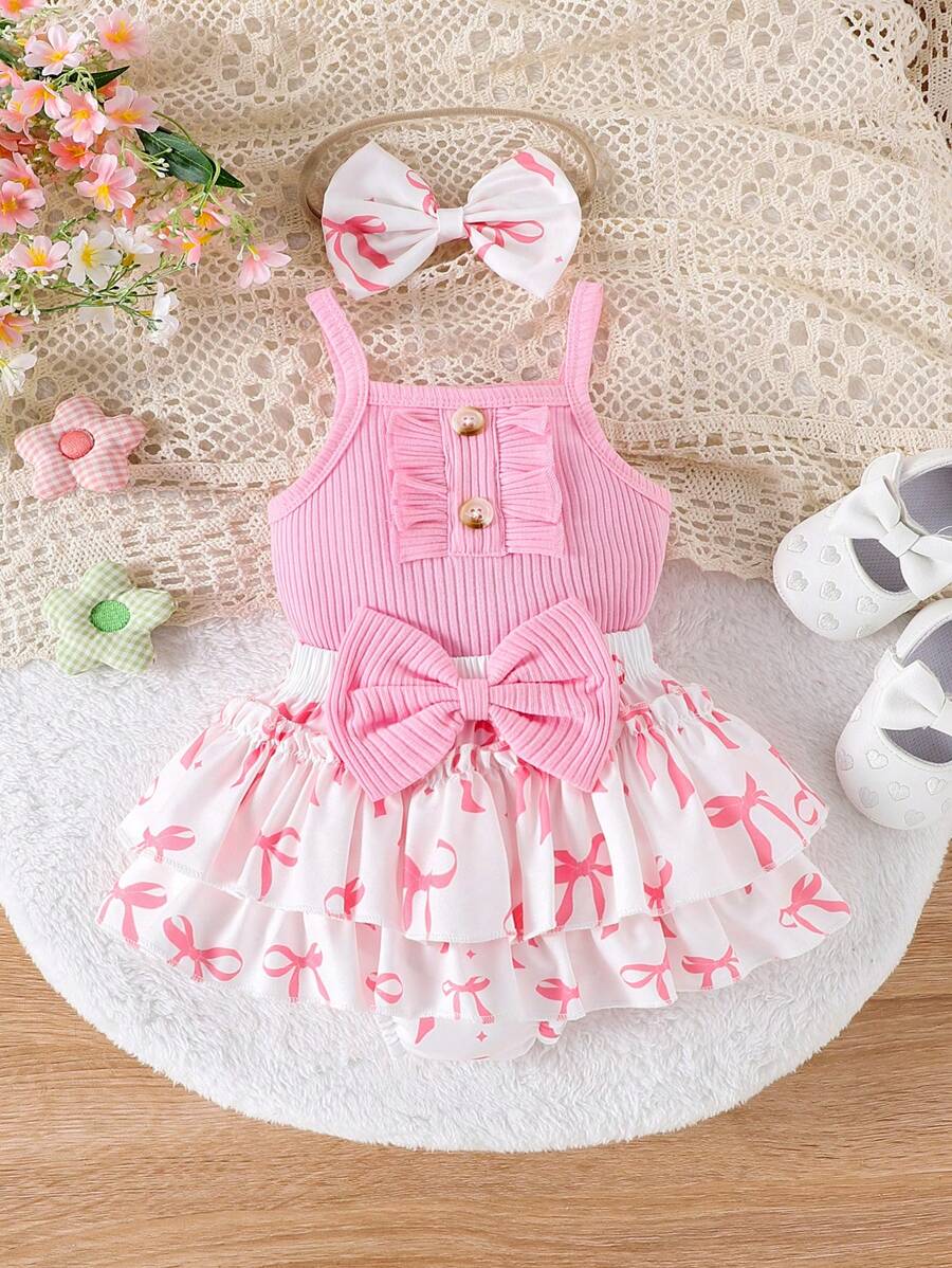 2PCS Baby Girl Lovely Bodysuit and Shorts Set for Cute Summer Daily Wear