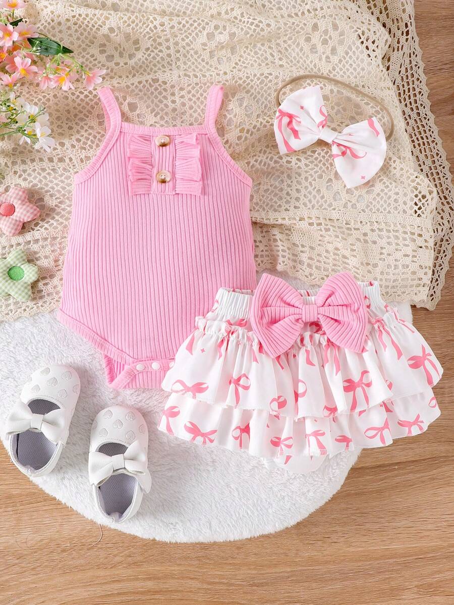 2PCS Baby Girl Lovely Bodysuit and Shorts Set for Cute Summer Daily Wear