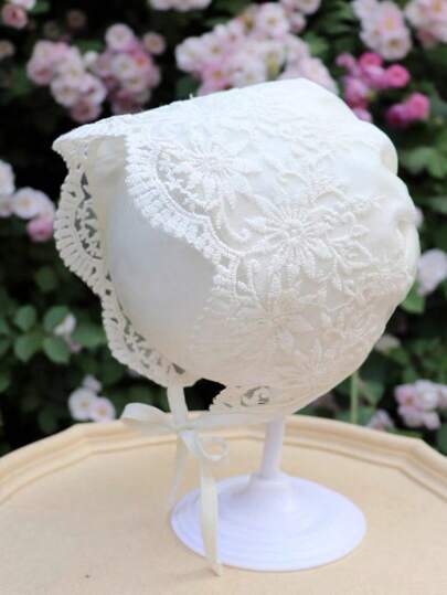 1pc Lace Floral Embroidery Hollow Out Sun Hat for Baby Girls Outdoor Wear