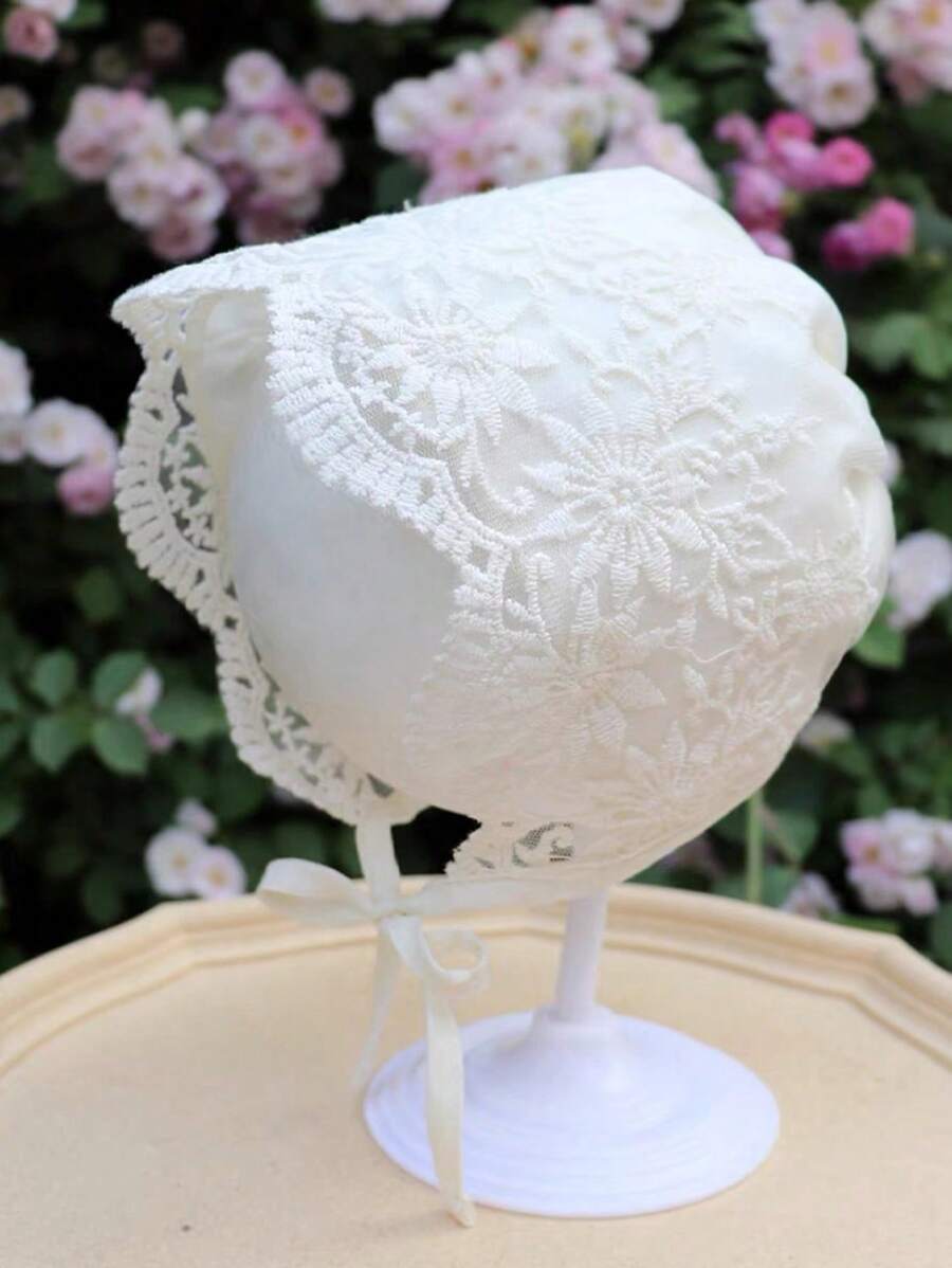 1pc Lace Floral Embroidery Hollow Out Sun Hat for Baby Girls Outdoor Wear