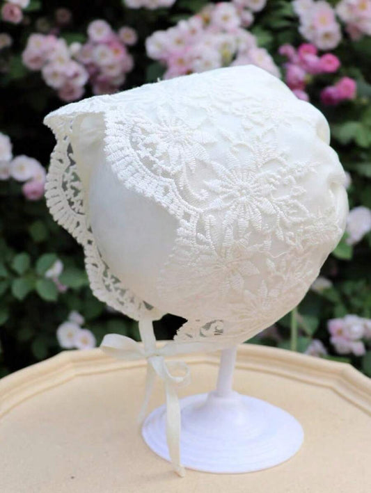1pc Lace Floral Embroidery Hollow Out Sun Hat for Baby Girls Outdoor Wear